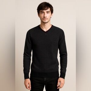 G by Guess Men’s Striped V-Neck Sweater S Black Gray Y2K VTG Grunge Goth Moto